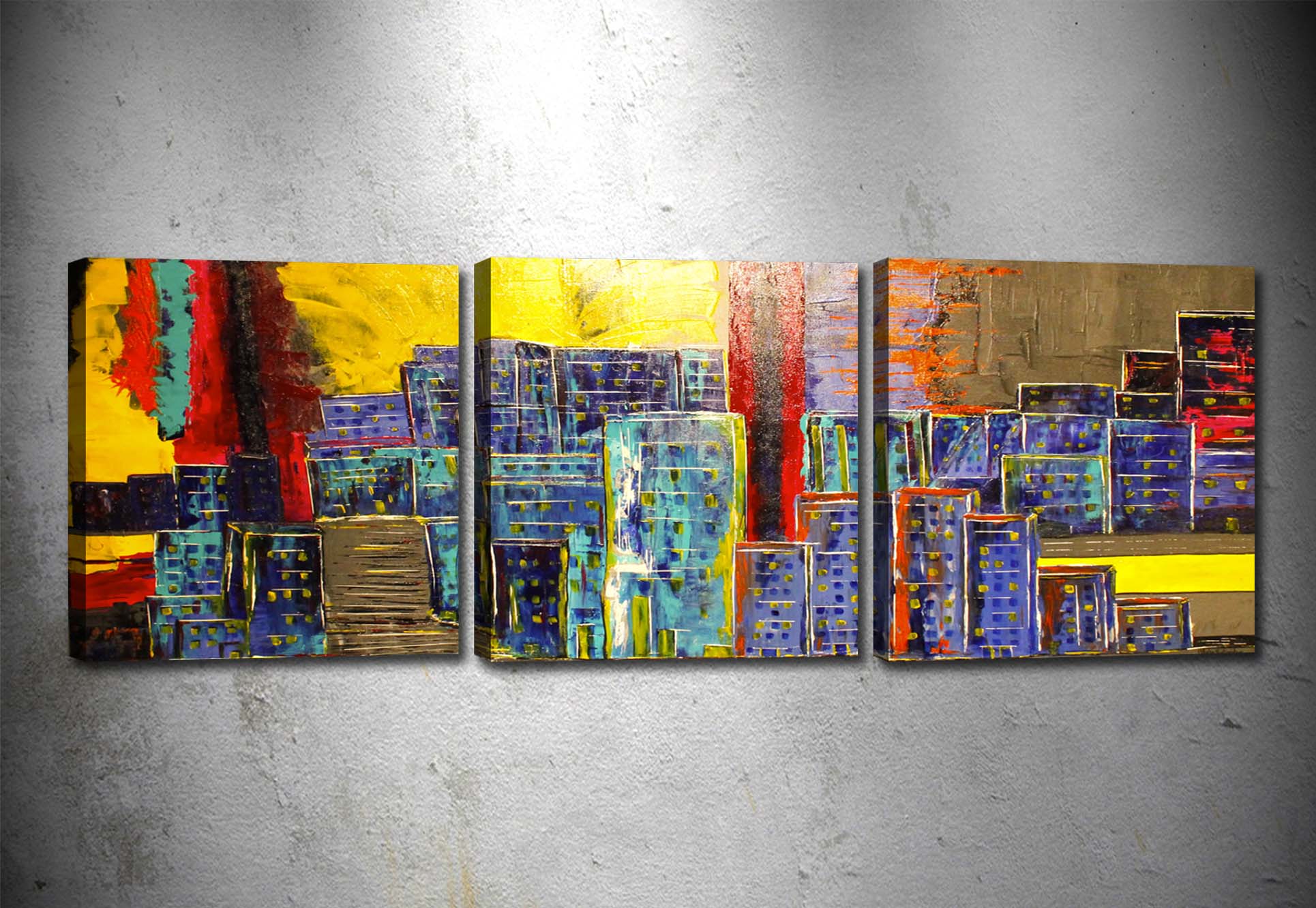 Leinwandbilder 3er Set Geometric City Mehrfarben, 90 x 30 cm