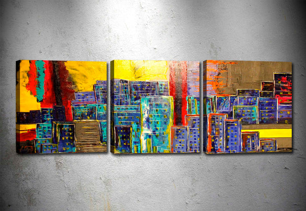 Leinwandbilder 3er Set Geometric City Mehrfarben, 90 x 30 cm