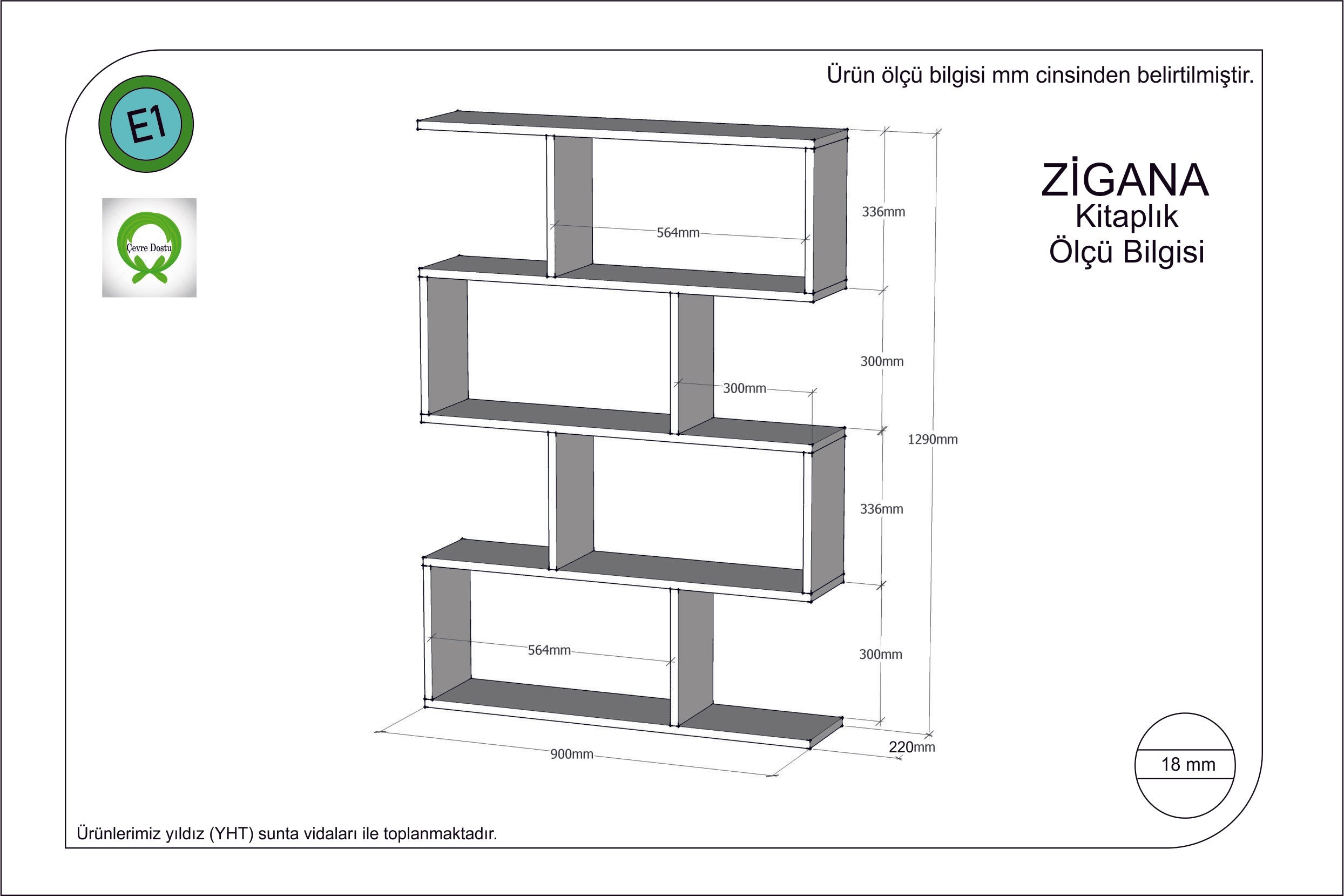 Bücherregal Zigana Grau (1)