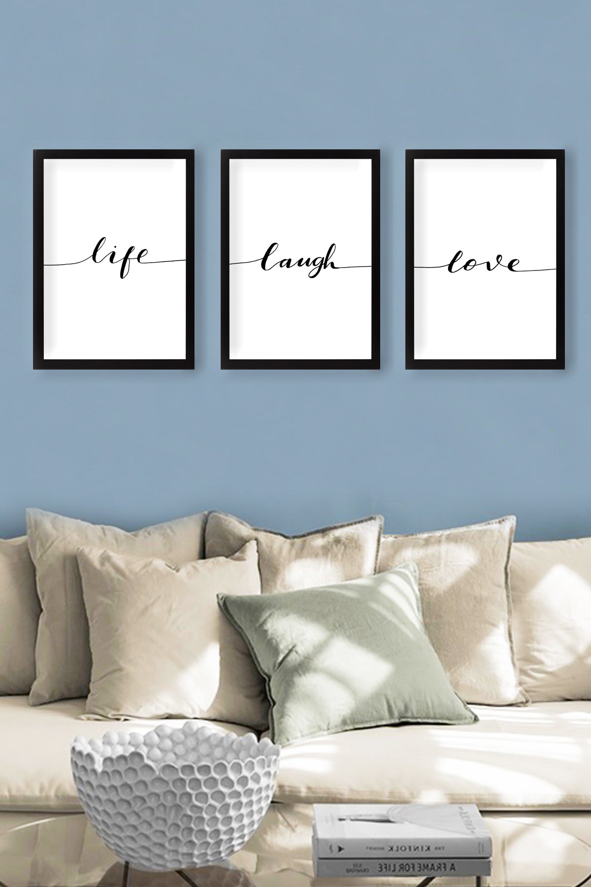 Bilder 3er Set Life Laugh Love Mehrfarben, 72 x 29 cm