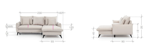 Ecksofa Schlaffunktion mit Chaiselongue Rechts, 3-Sitzer, aus Stoff, Modica Grau (4)