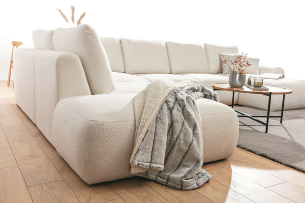 Ecksofa mit Chaiselongue Rechts, 6-Sitzer, aus Stoff, Dionisia Weiß (4)