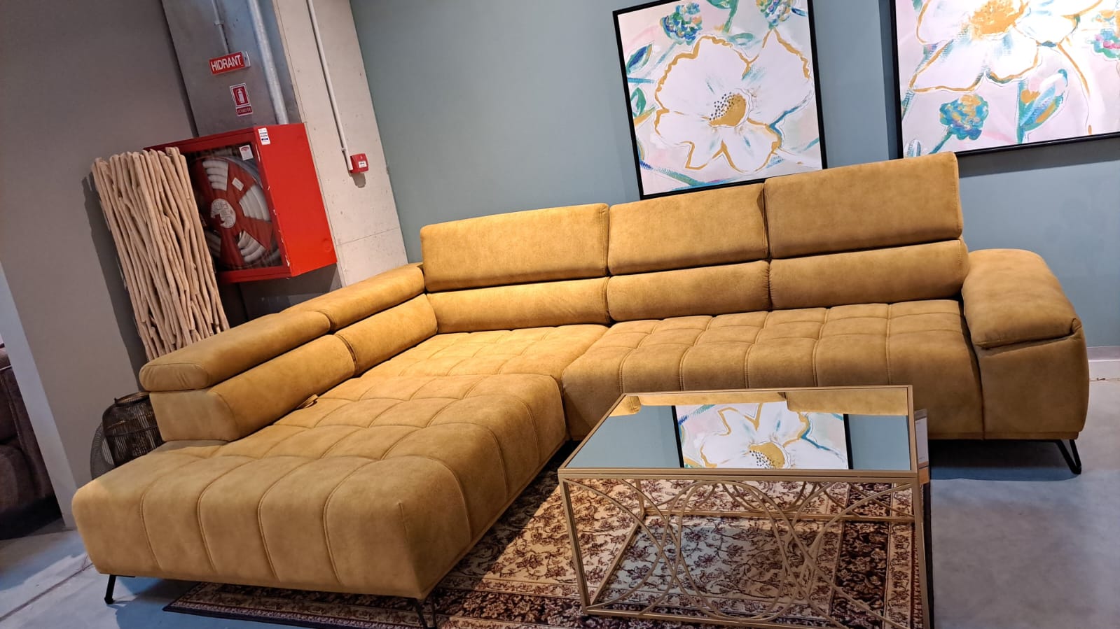 Ecksofa mit Chaiselongue Links, 4-Sitzer, Padilo L Gelb (1)