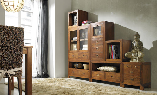 Highboard mit 3 schubladen und 1 tür Star Combi Small Nussbaum (1)