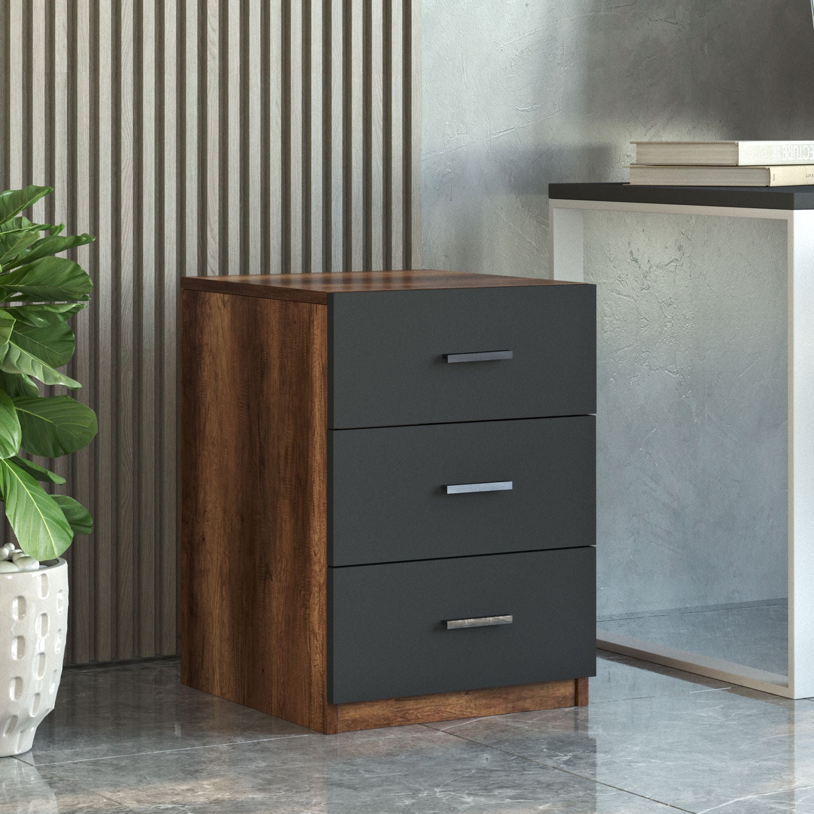 Highboard mit 3 schubladen, Vario C Eiche