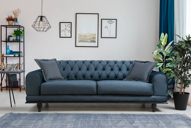 Sofa 3-Sitzer mit Samtstoff, Arredo Blau