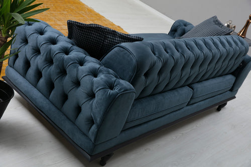 Sofa 3-Sitzer mit Samtstoff, Arredo Blau (1)