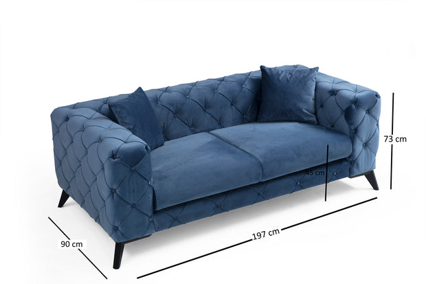 Sofa 2-Sitzer mit Samtstoff, Como Blau (7)