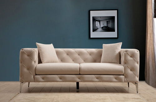 Sofa 2-Sitzer mit Samtstoff, Como Elfenbein