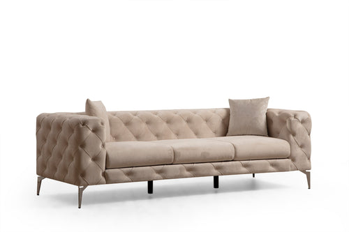 Sofa 3-Sitzer mit Samtstoff, Como Elfenbein