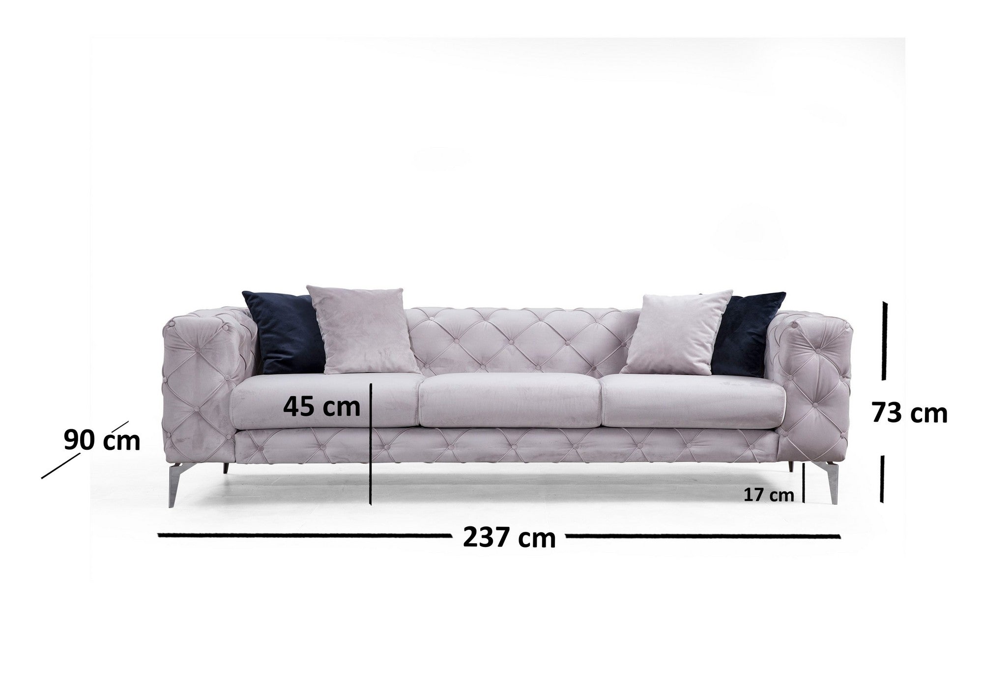 Sofa 3-Sitzer mit Samtstoff, Como Grau (3)