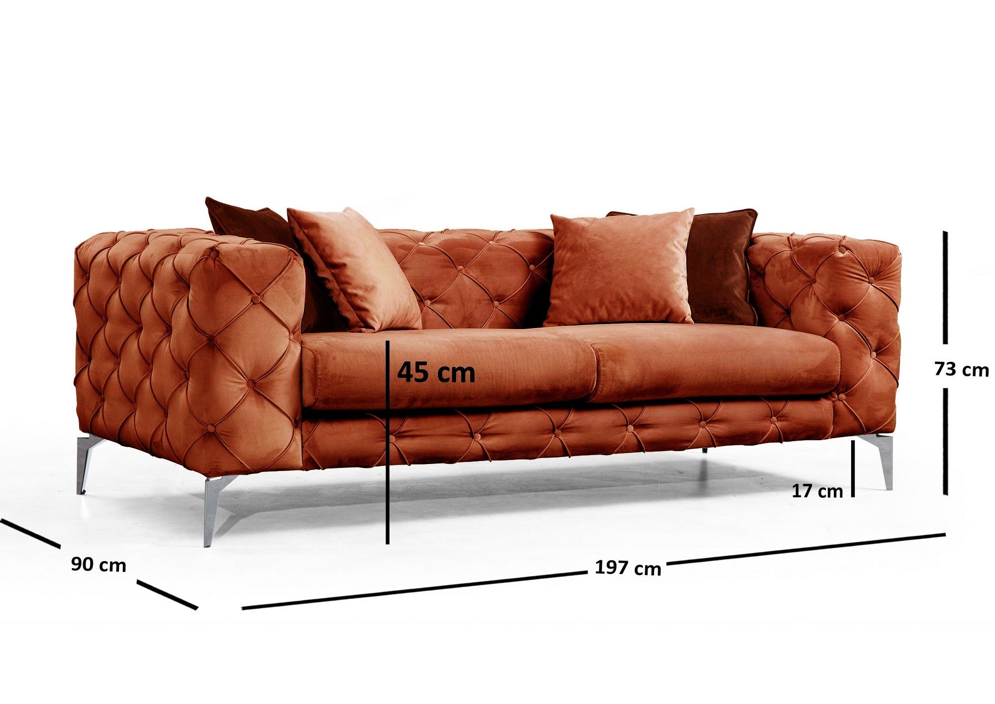 Sofa 2-Sitzer mit Samtstoff, Como Orange (3)