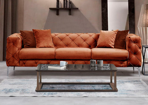 Sofa 3-Sitzer mit Samtstoff, Como Orange