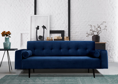 Schlafsofa 3-Sitzer mit Samtstoff, Derry Blau