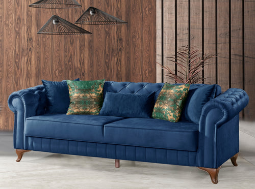 Schlafsofa mit Stauraum, aus Samtstoff, 3-Sitzer, Pedesa Blau (1)