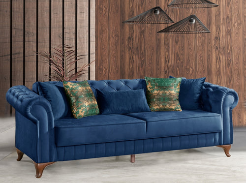 Schlafsofa mit Stauraum, aus Samtstoff, 3-Sitzer, Pedesa Blau