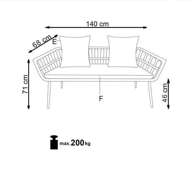 Sofa 2-Sitzer, mit Rattan Gradwin Natürlich (19)