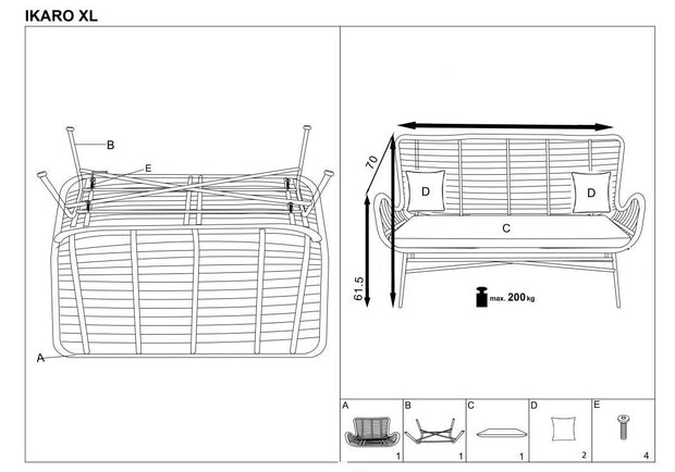 Sofa 2-Sitzer, mit Rattan Iikka XL Grau (17)