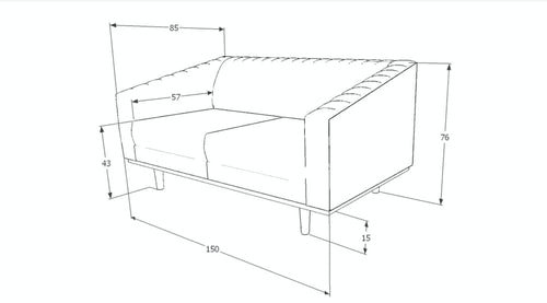 Sofa 2-Sitzer aus Samtstoff, Asparo II Blau (1)