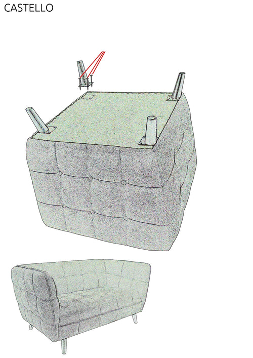 Sofa 3-Sitzer aus Samtstoff, Castielli Bordeaux (1)