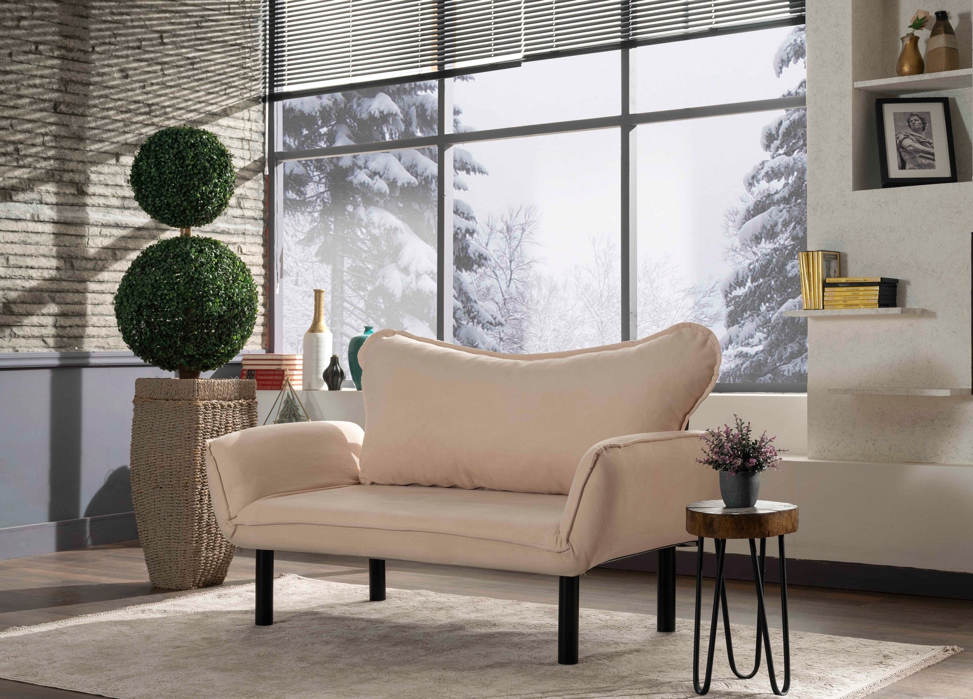 Sofa 2-Sitzer mit Samtstoff, Chatto Creme