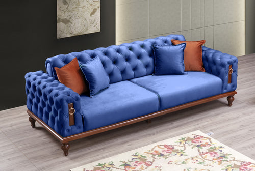 Sofa aus Samtstoff, 3-Sitzer, Dubai Blau