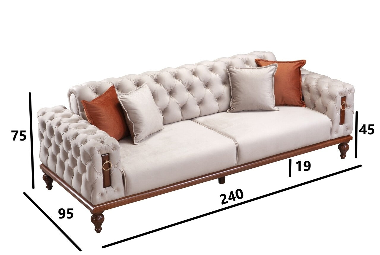 Sofa aus Samtstoff, 3-Sitzer, Dubai Elfenbein (4)