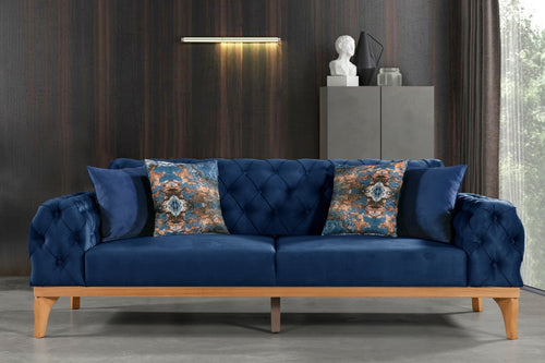 Sofa aus Samtstoff, 3-Sitzer, Elena Blau