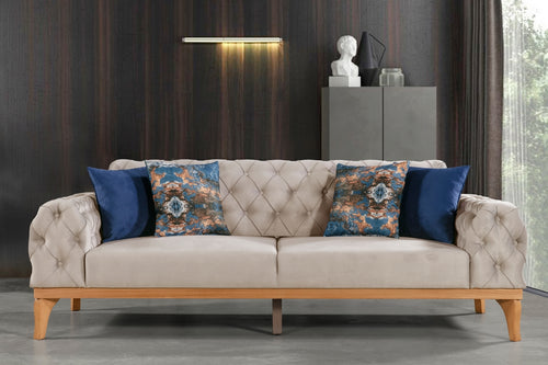 Sofa aus Samtstoff, 3-Sitzer, Elena Creme