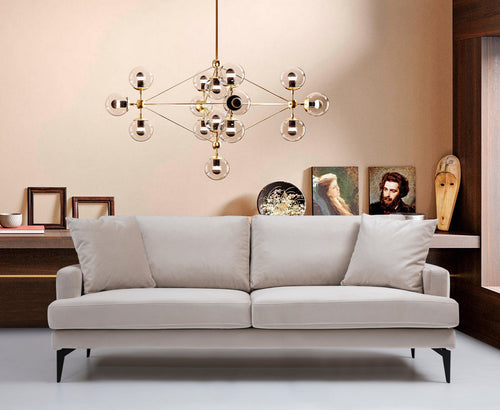 Sofa 3-Sitzer mit Samtstoff, Papira Beige