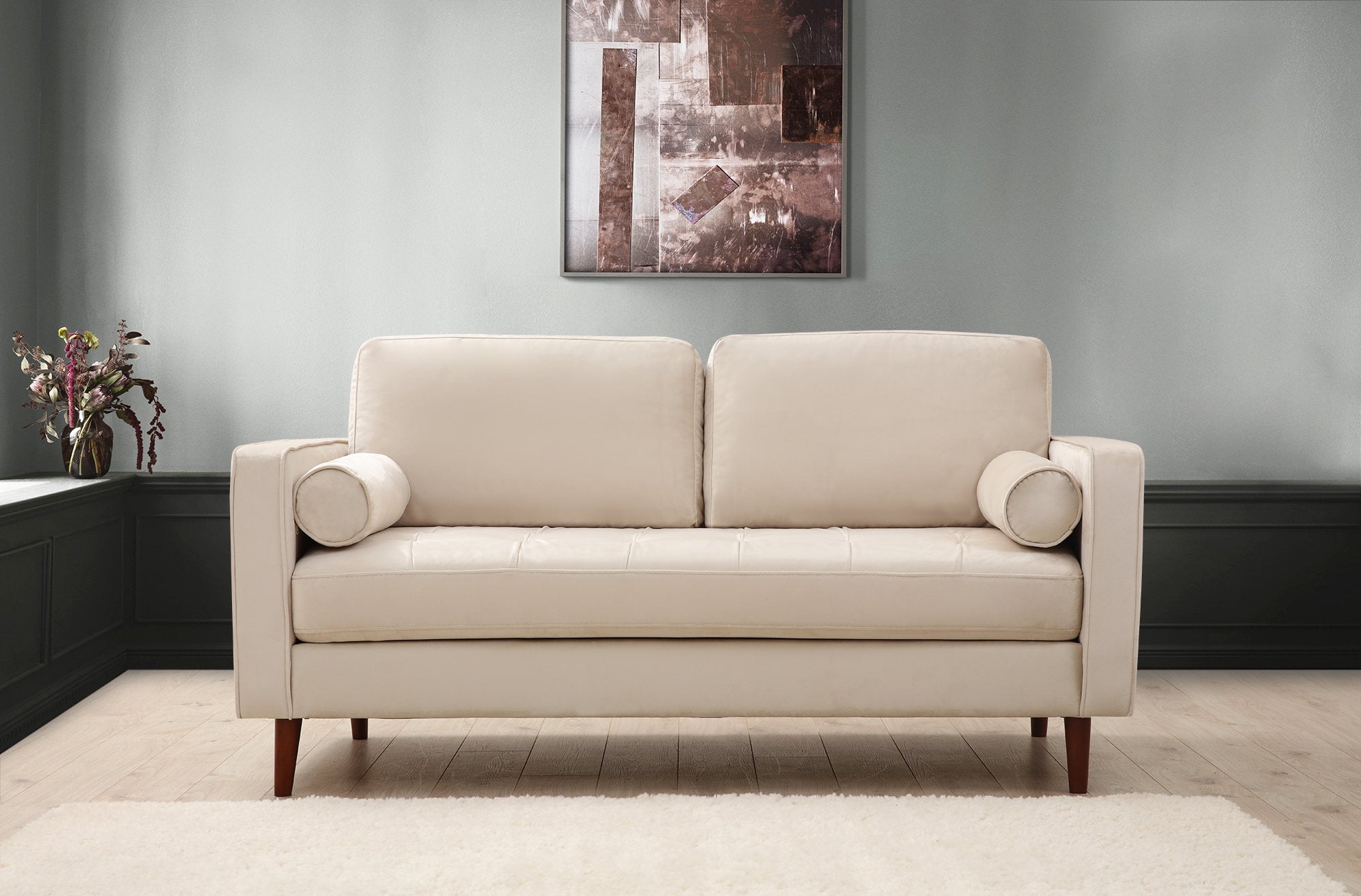 Sofa 2-Sitzer mit Samtstoff, Rome Beige