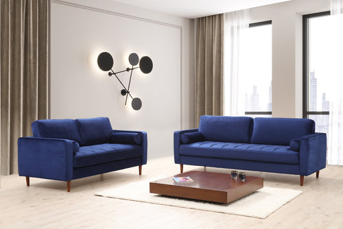 Sofa 2-Sitzer mit Samtstoff, Rome Blau (1)