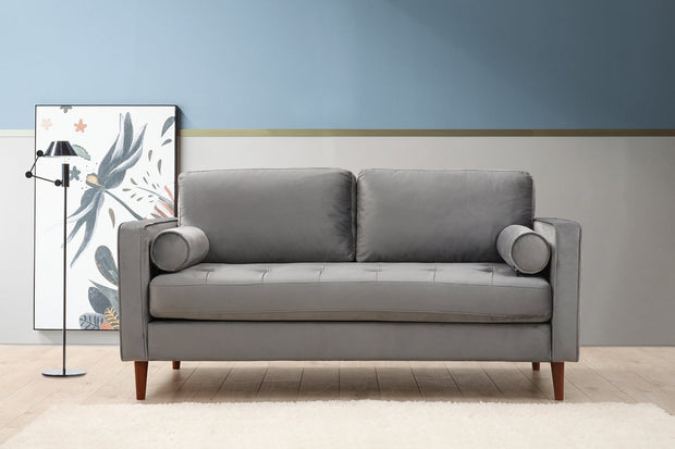 Sofa 2-Sitzer mit Samtstoff, Rome Grau