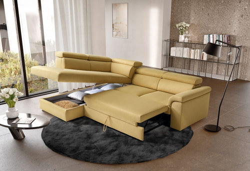 Ecksofa Schlaffunktion mit Chaiselongue Links, 5-Sitzer, Alessandris Gelb (1)