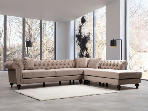 Ecksofa mit Chaiselongue Rechts, 6-Sitzer, aus Samtstoff, Bogart Beige