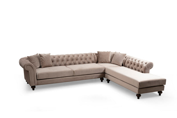 Ecksofa mit Chaiselongue Rechts, 6-Sitzer, aus Samtstoff, Bogart Beige (3)