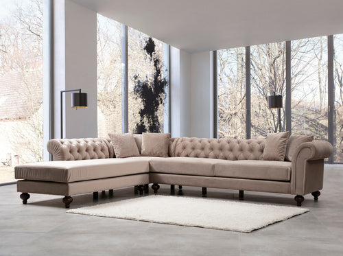 Ecksofa mit Chaiselongue Links, 6-Sitzer, aus Samtstoff, Bogart Beige