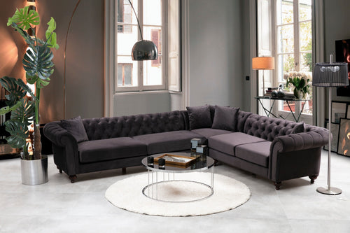 Ecksofa mit Chaiselongue Rechts, 5-Sitzer, aus Samtstoff, Bogart Braun