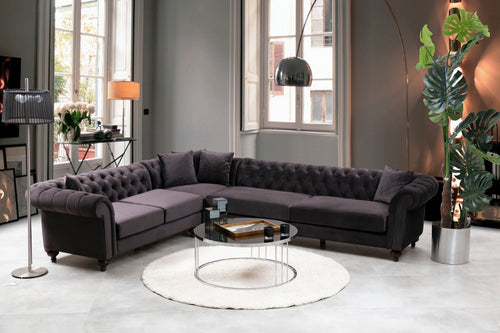 Ecksofa mit Chaiselongue Links, 5-Sitzer, aus Samtstoff, Bogart Braun