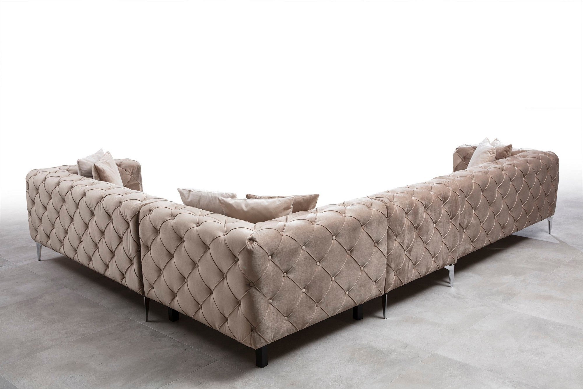 Ecksofa mit Chaiselongue Rechts, 5-Sitzer, aus Samtstoff, Como Beige (2)