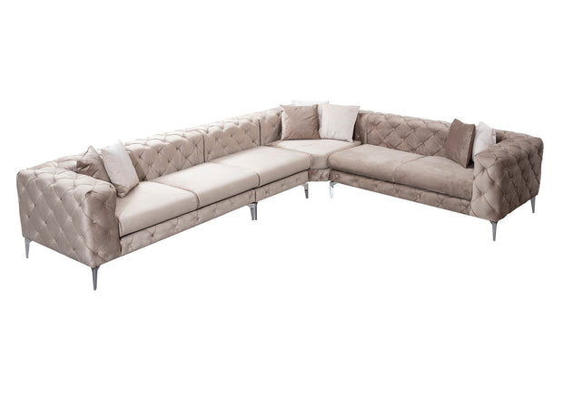 Ecksofa mit Chaiselongue Rechts, 5-Sitzer, aus Samtstoff, Como Beige (5)