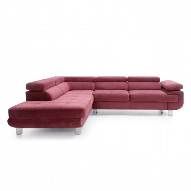 Ecksofa Schlaffunktion mit Chaiselongue Links, 4-Sitzer, Lotus Burgund (1)