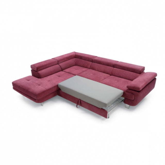 Ecksofa Schlaffunktion mit Chaiselongue Links, 4-Sitzer, Lotus Burgund (2)