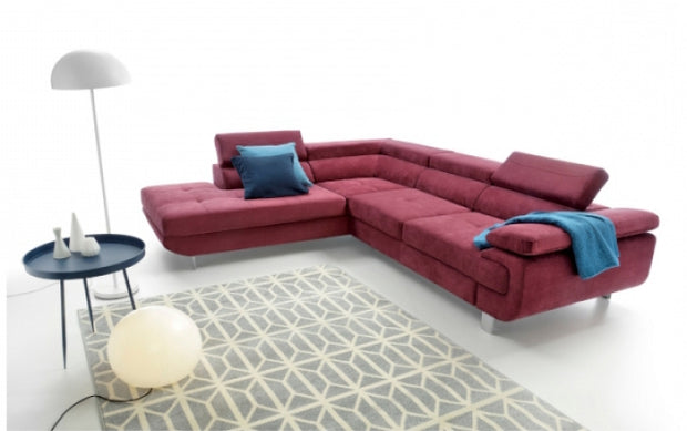 Ecksofa Schlaffunktion mit Chaiselongue Links, 4-Sitzer, Lotus Burgund