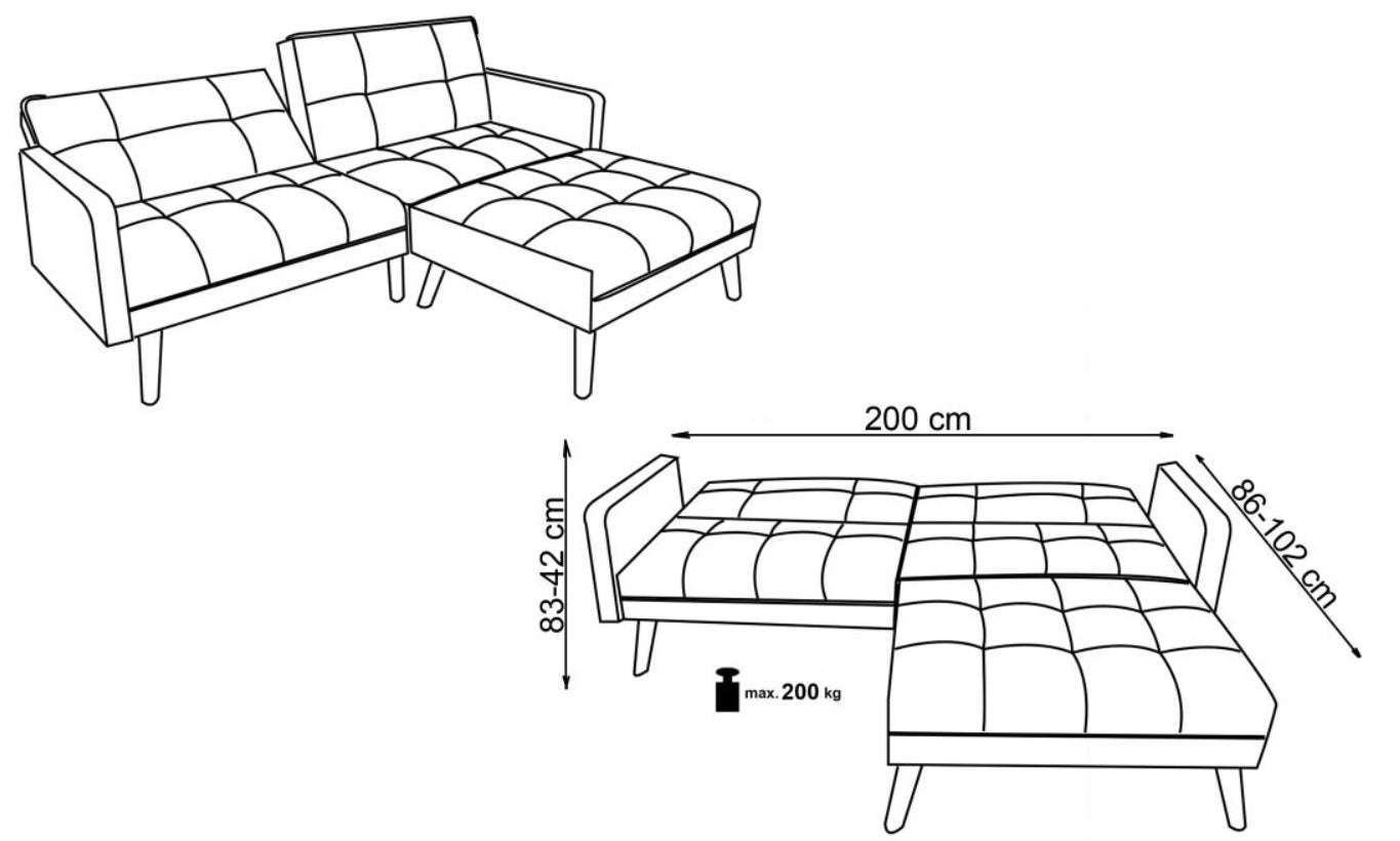 Ecksofa Schlaffunktion 3-Sitzer, aus Stoff Cornelius Blau (2)