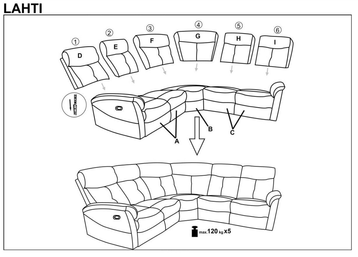 Ecksofa mit relaxfunktion 5-Sitzer, aus Stoff Lahela Grau (2)