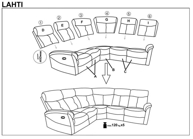 Ecksofa mit relaxfunktion 5-Sitzer, aus Stoff Lahela Grau (2)