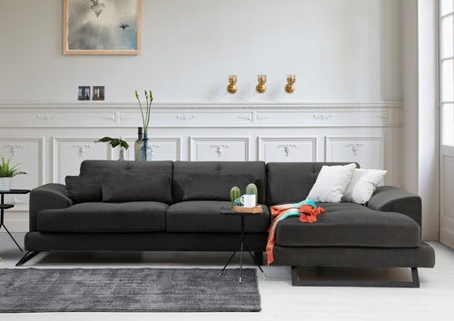 Ecksofa mit Chaiselongue Rechts, 3-Sitzer, aus Stoff, Frido Anthrazit