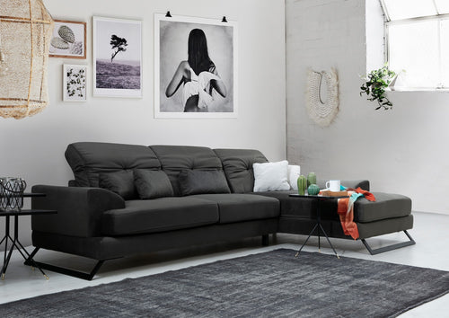 Ecksofa mit Chaiselongue Rechts, 3-Sitzer, aus Stoff, Frido Anthrazit (1)