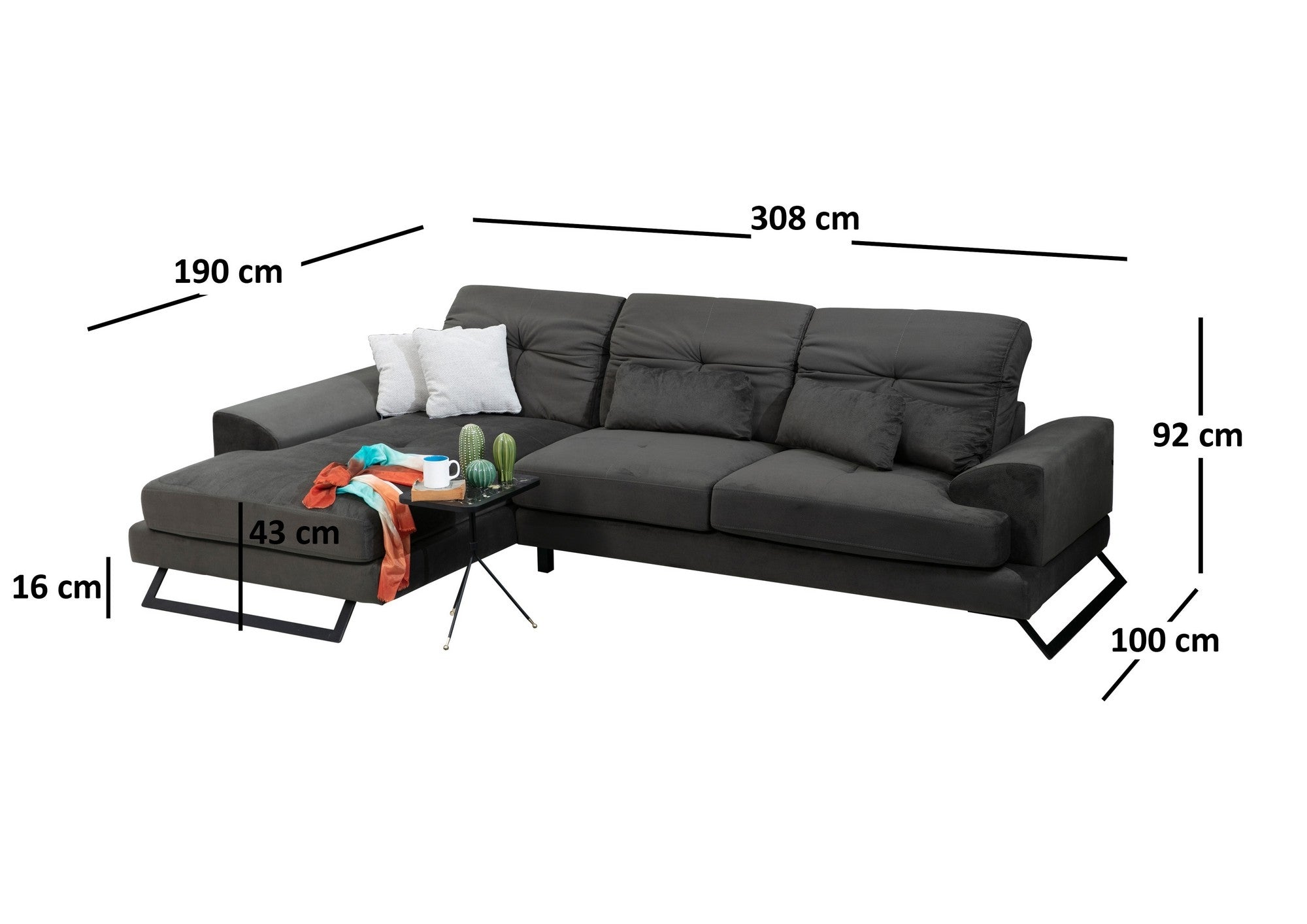 Ecksofa mit Chaiselongue Links, 3-Sitzer, aus Stoff, Frido Anthrazit (12)